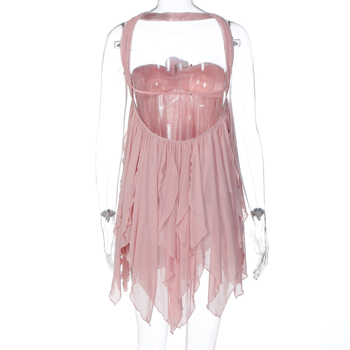 Autumn Women's Sexy Halter Neck Low Back Mesh Patchwork Floral Embellished Top 19