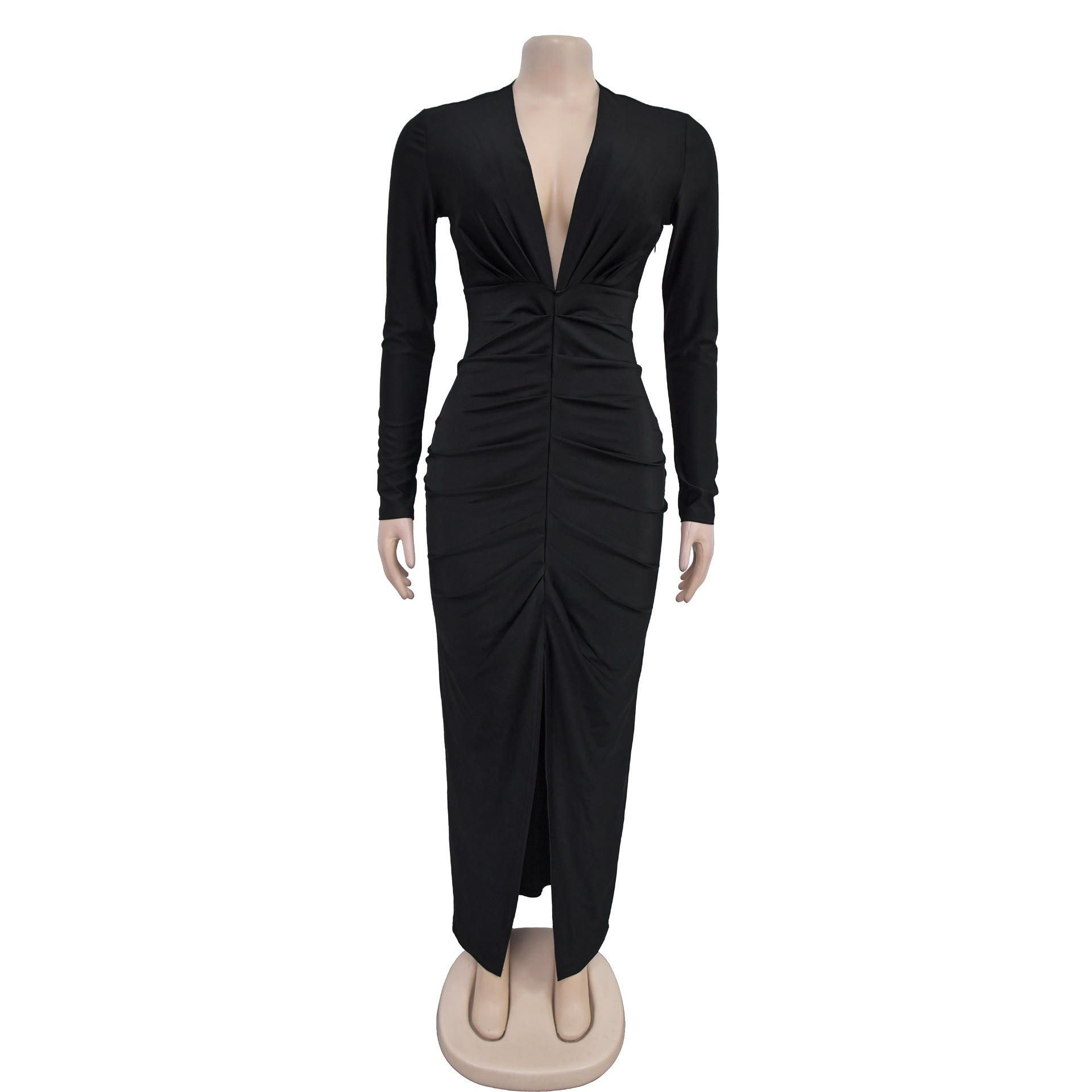 Women V-Neck Slit Solid Dress（customized,MOQ 6pcs/size/color,process time 7-10 days） 15