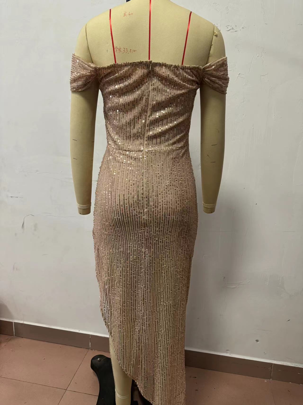 Spring Autumn Sequin Off Shoulder Fashion Party Women's Dress 15