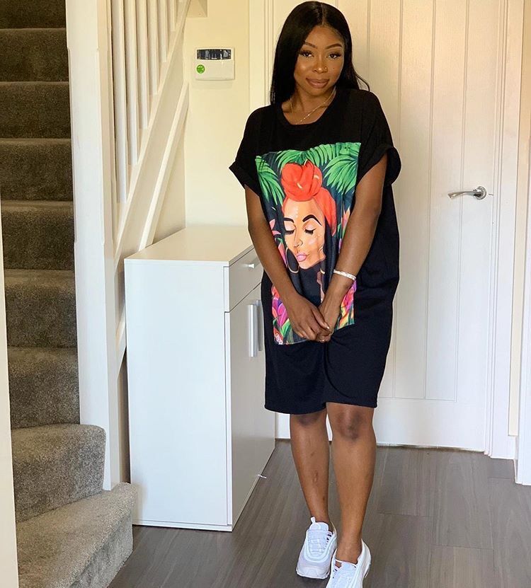 Women Print Casual Loose T-Shirt Dress 3