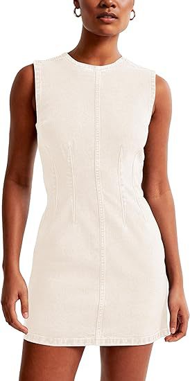 Women Fashion Summer Round Neck Sleeveless Bodycon Denim Dress 4