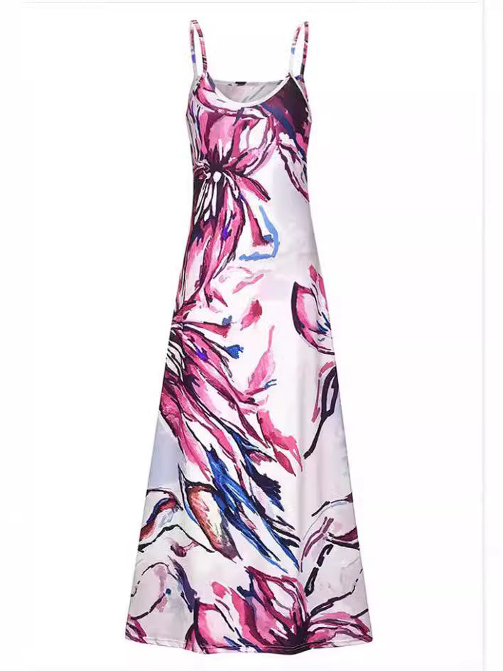 Women Sleeveless Print Round Neck Maxi Dress 4