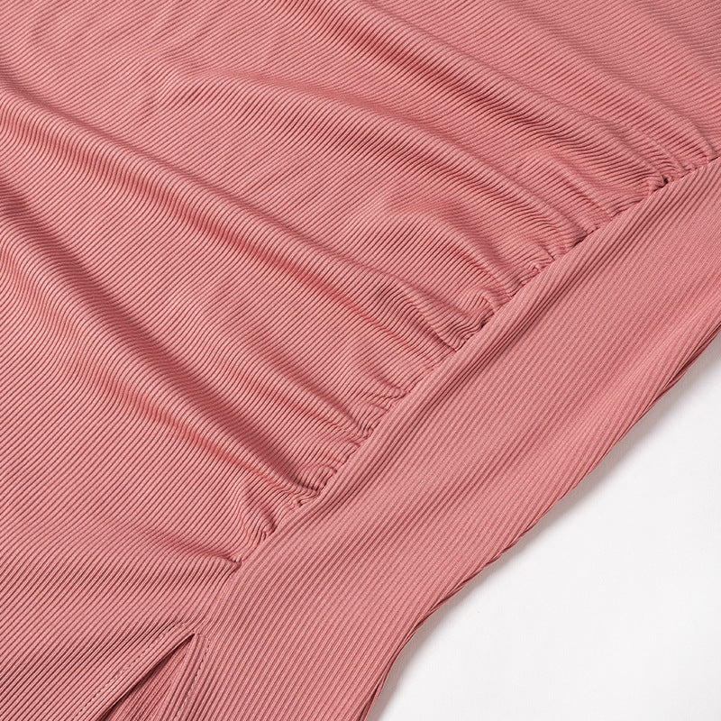 Women's Autumn and Winter Solid Color Tight Fitting Long Sleeve Top Slit Pants Casual Set 17