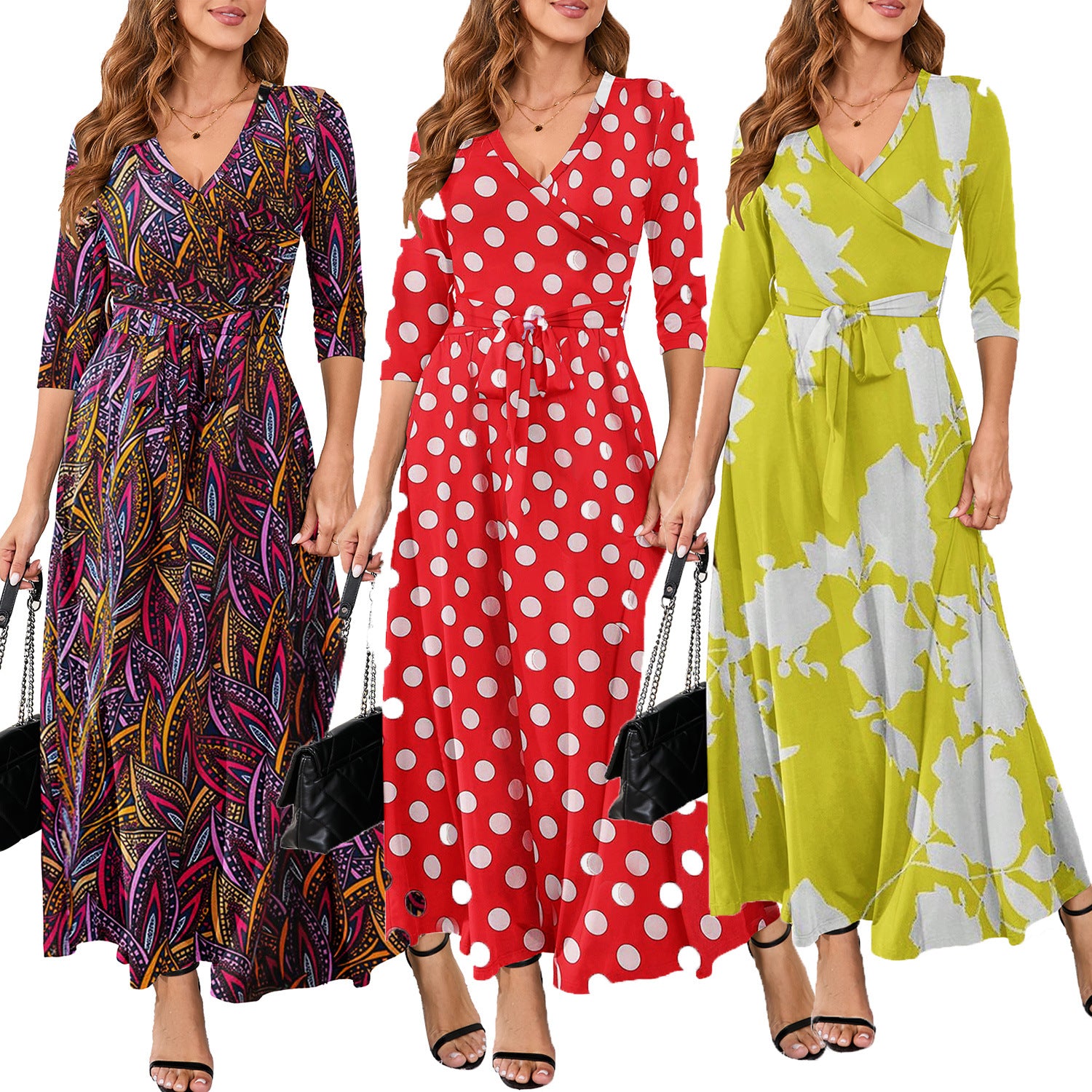 Women Sexy Printed V Neck Dress 39