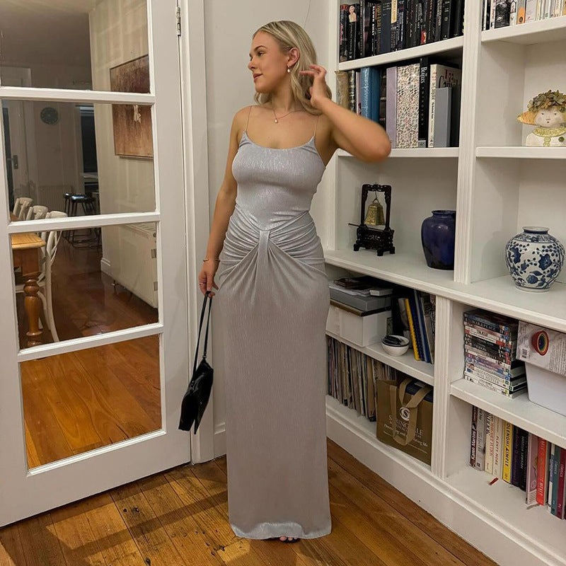 Women Sexy Pleated Knot Strap Dress