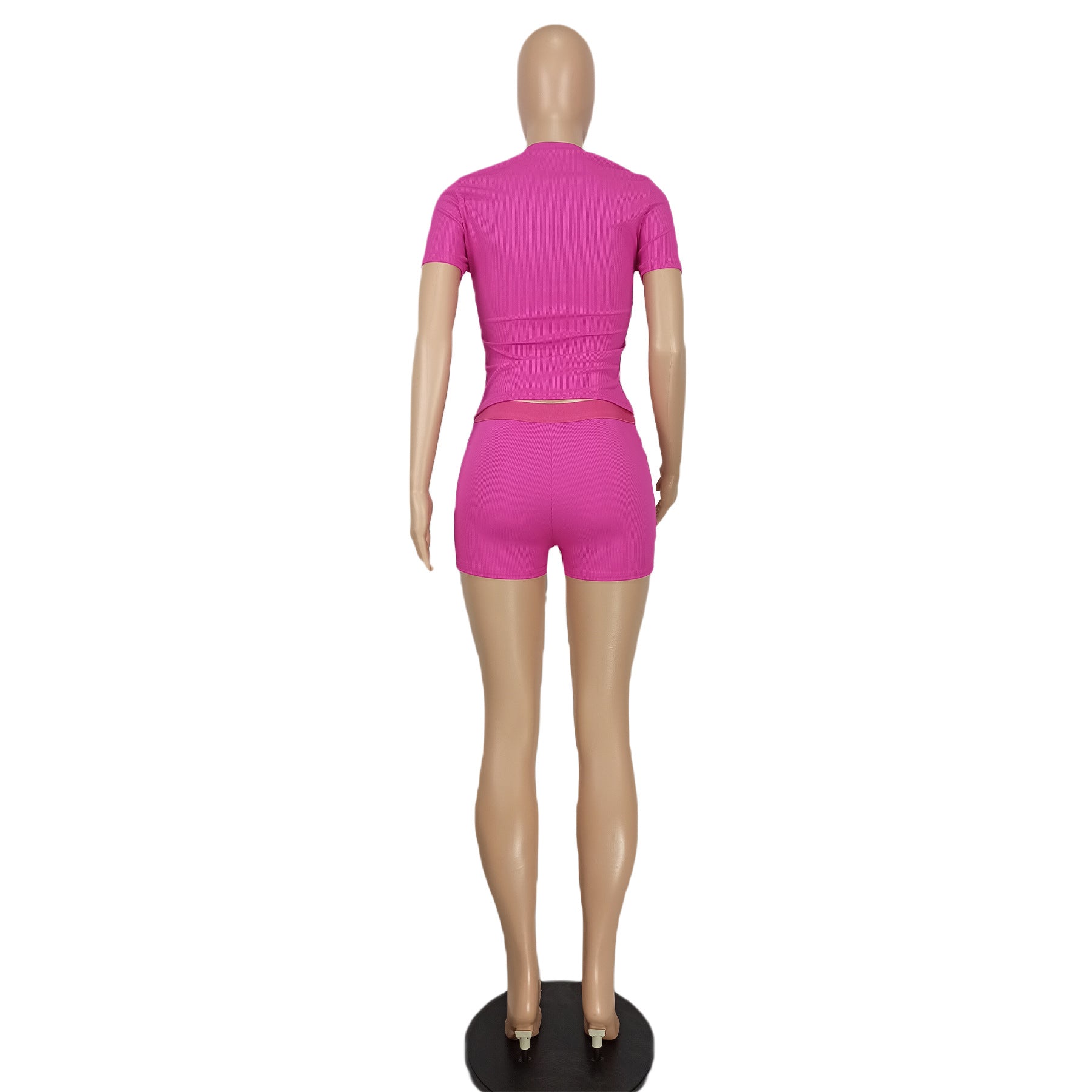 Women Sexy Solid Short Sleeve Top and Shorts Two-piece Set 24