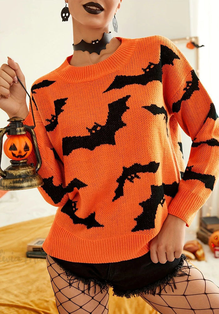 Autumn Winter Women's Long Sleeve Halloween Jacquard Knitting Sweater
