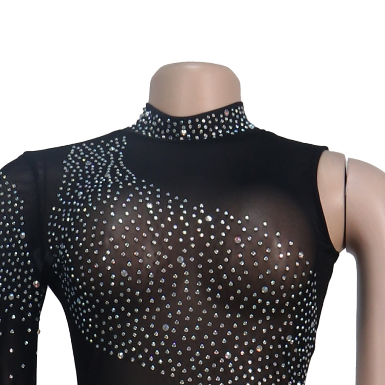 Fall Sexy Black Sequins One Shoulder High Neck Long Dress 8