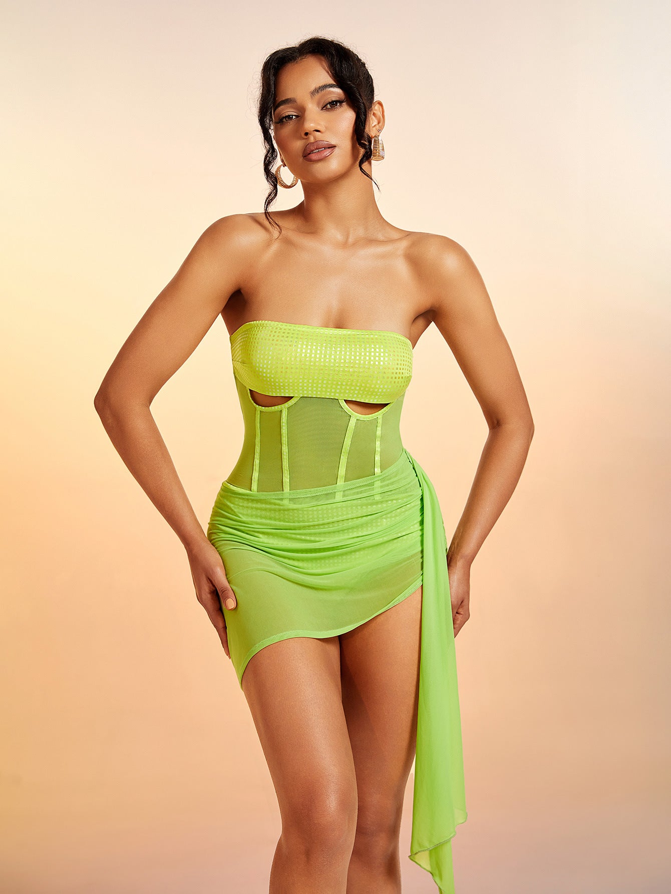 Women Beach Holidays Sexy Strapless See-Through Mesh Dress