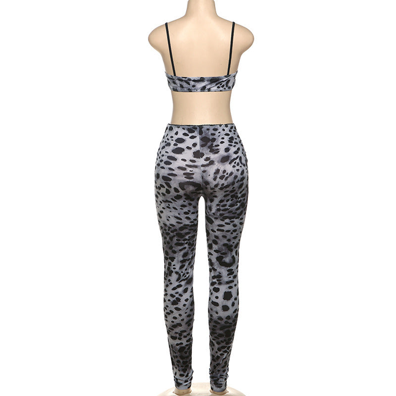Women's fashionable sexy leopard print straps Low Back high waist Butt Lift Tight Fitting Two Piece Pants Set 6
