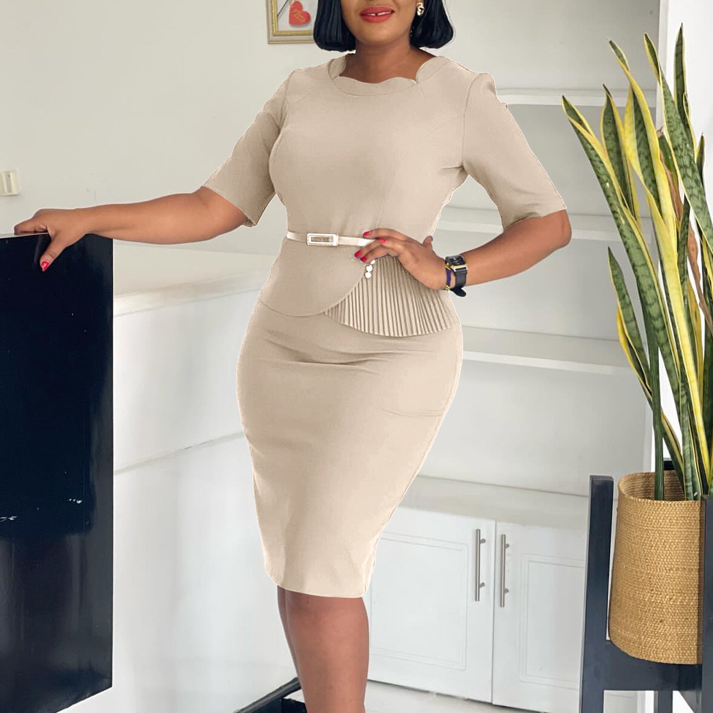 Women's Summer Fashionable Solid Color African Bodycon Dress 3