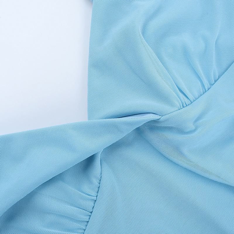 V-Neck Slim Waist Strap Dress Summer Solid Holiday Dress 9