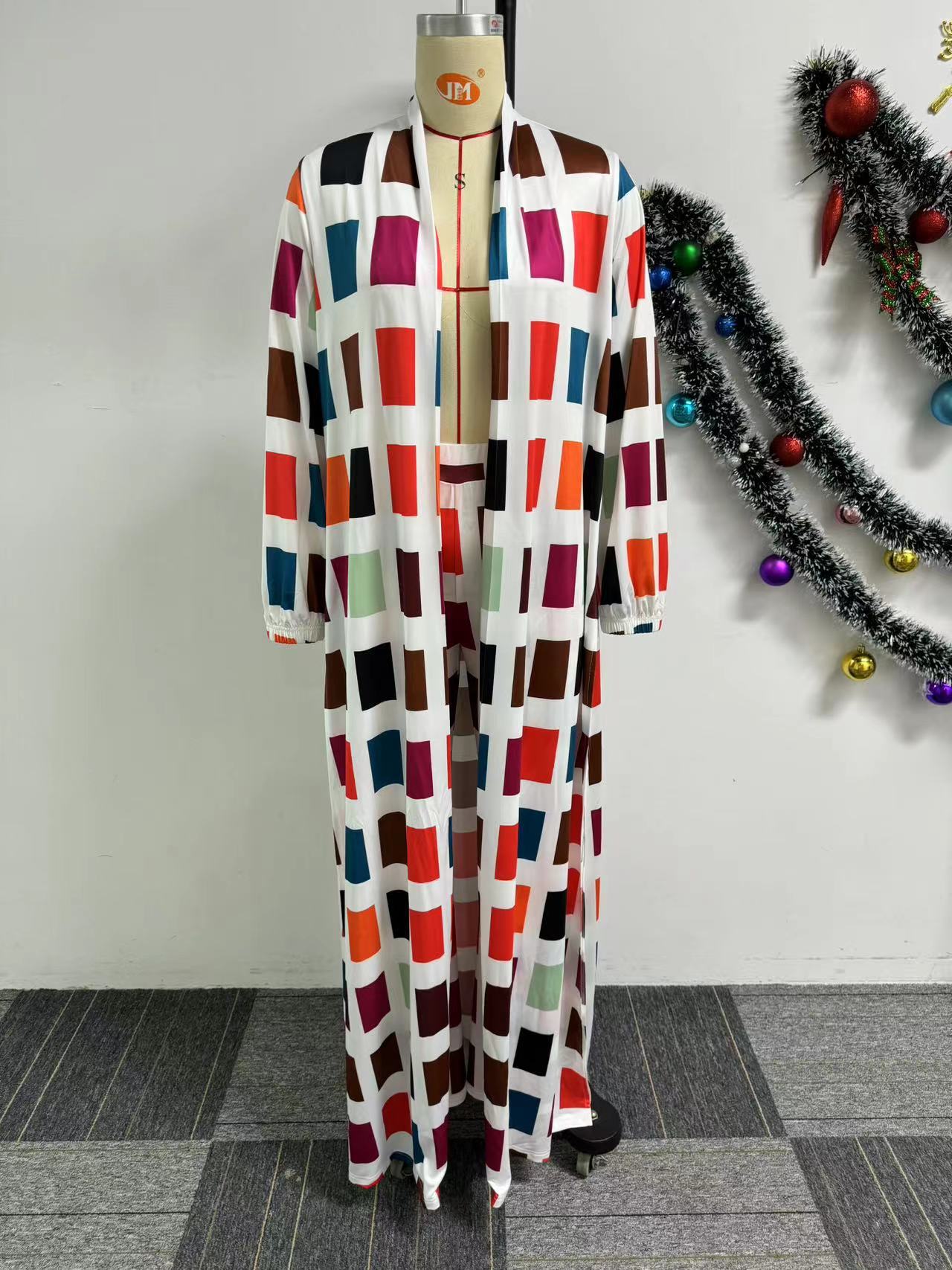 Women Casual Printed Slit Robe and Pant Two-piece Set 7