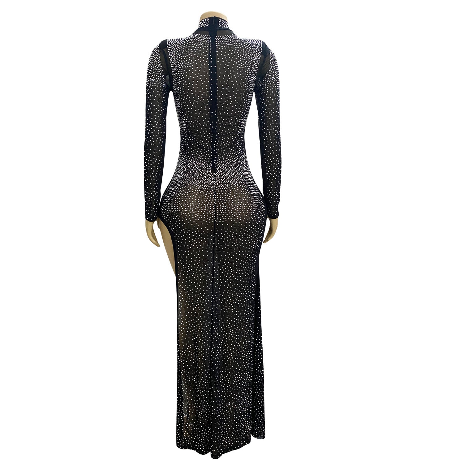 Women sexy mesh irregular slit long sleeve dress 12