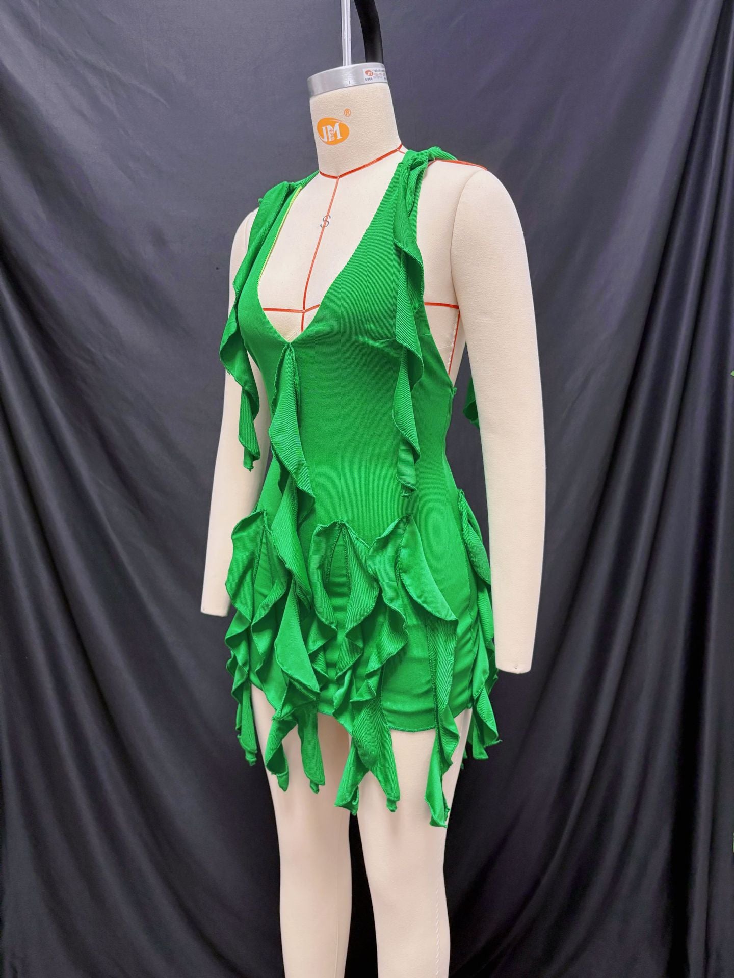 Summer Women's Halter Neck Deep V Neck Ruffle High-Waist Dress 5