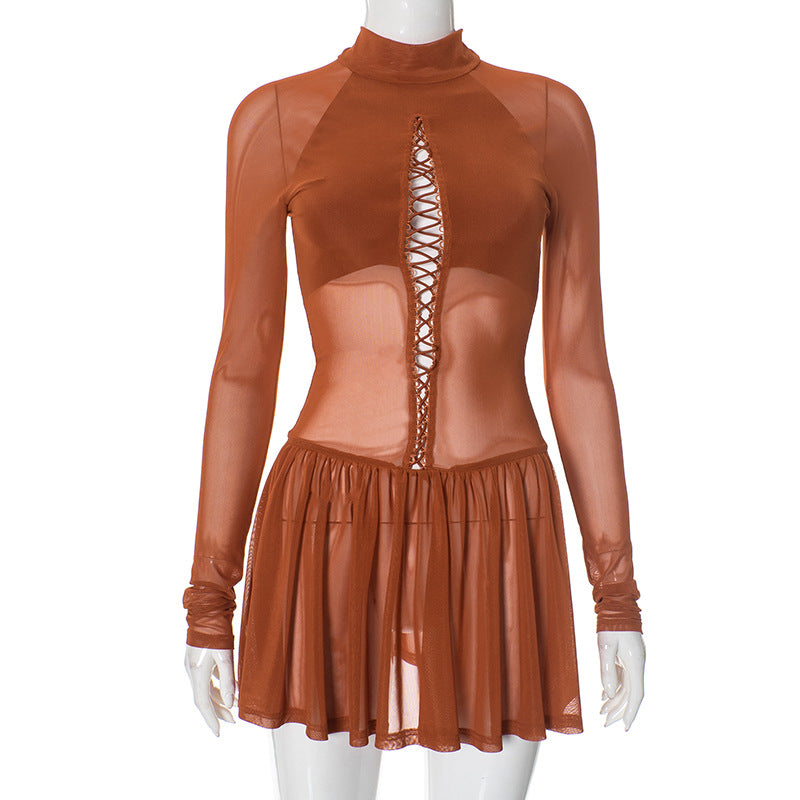 Women sexy see-through hollow bodycon dress 7