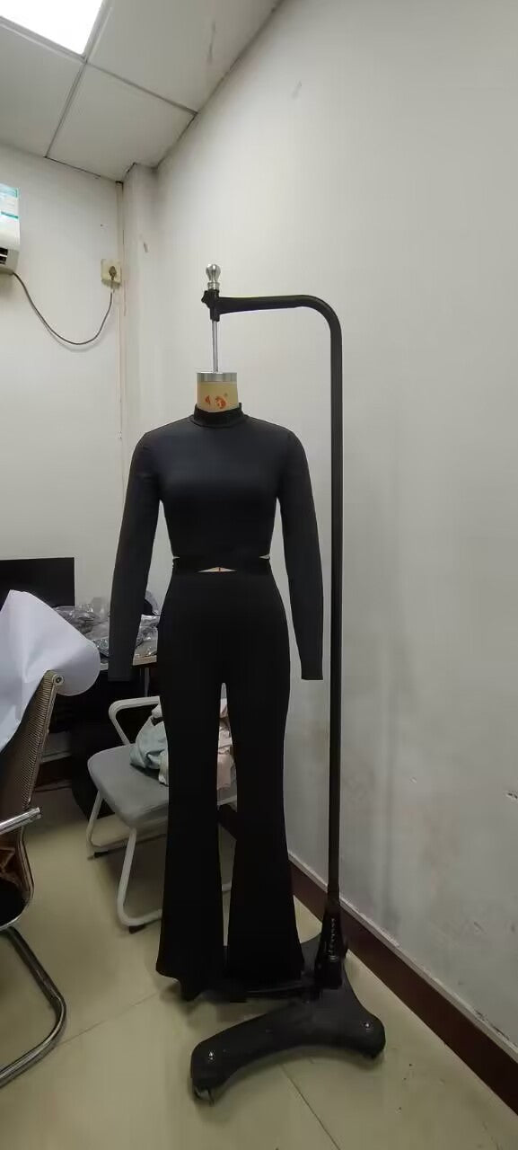 Long-Sleeved Tight Slim Top High Waist Bell Bottom Stretch Pants Set 11