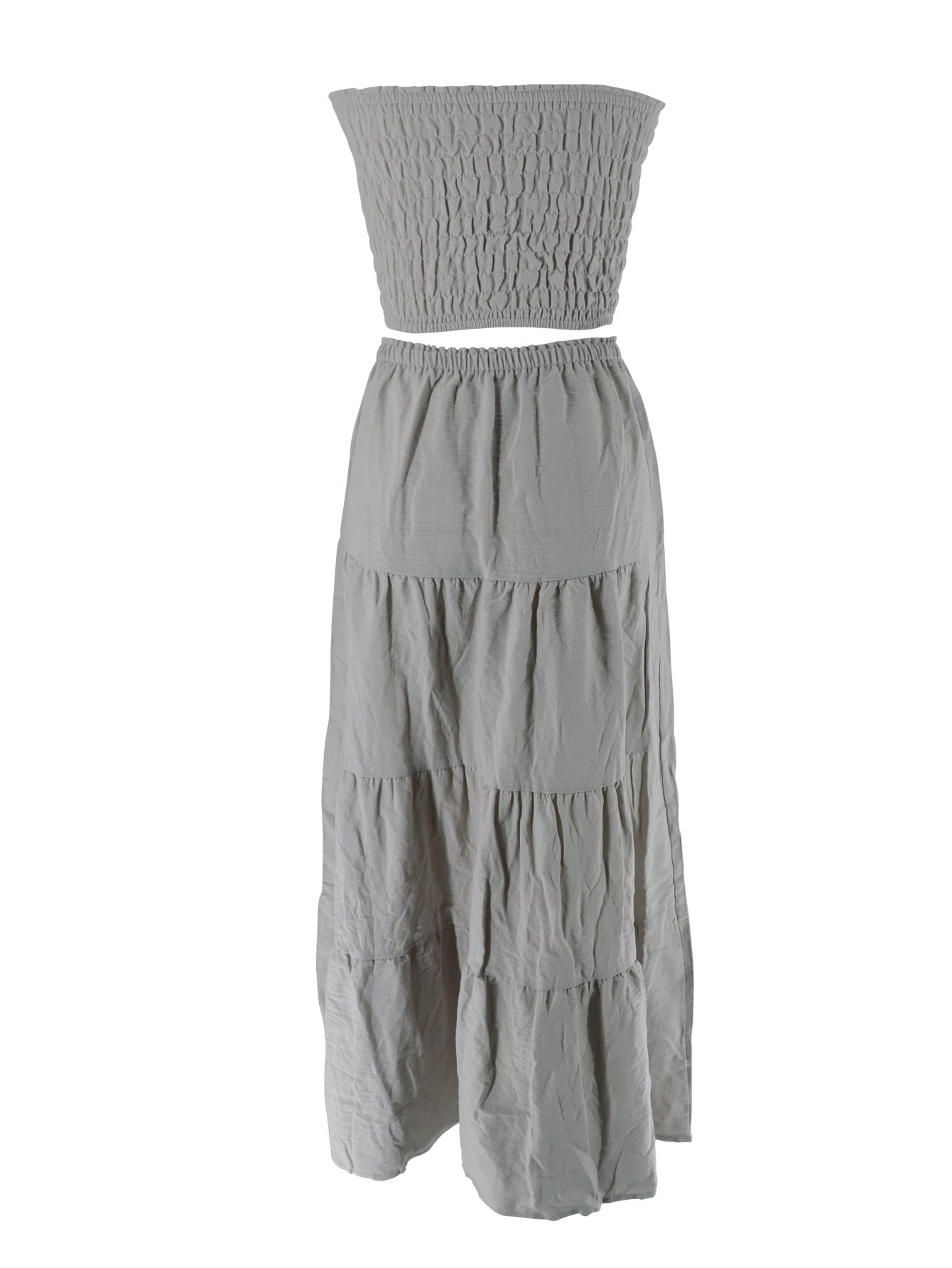 Summer Strapless Top High-Waist Long Skirt Holidays Fashion Casual Two-Piece Set 20