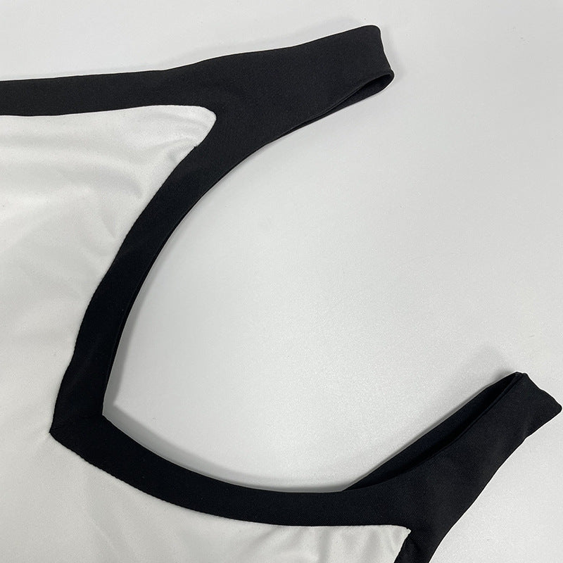 Women's Contrast-Color Low-Back Chic Slim Straps Bodycon Dress 11