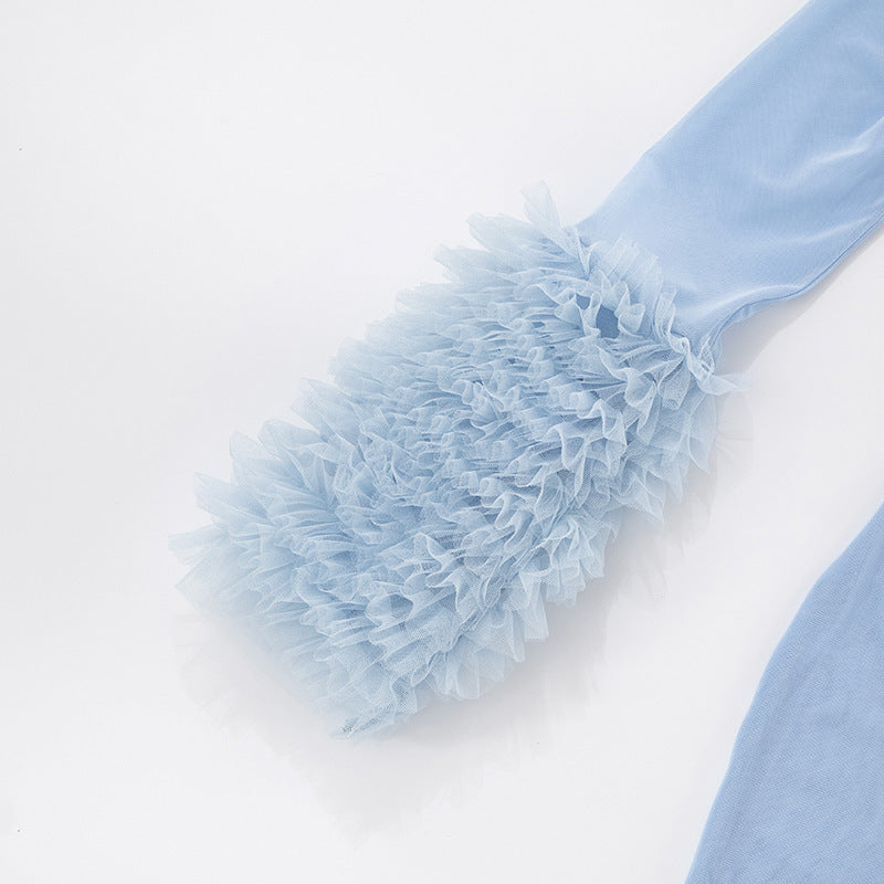 Women's Fashion Mesh Cross Cut-Out Long-Sleeve Fuzzy Sleeve Slim Bodycon Short Dress 16