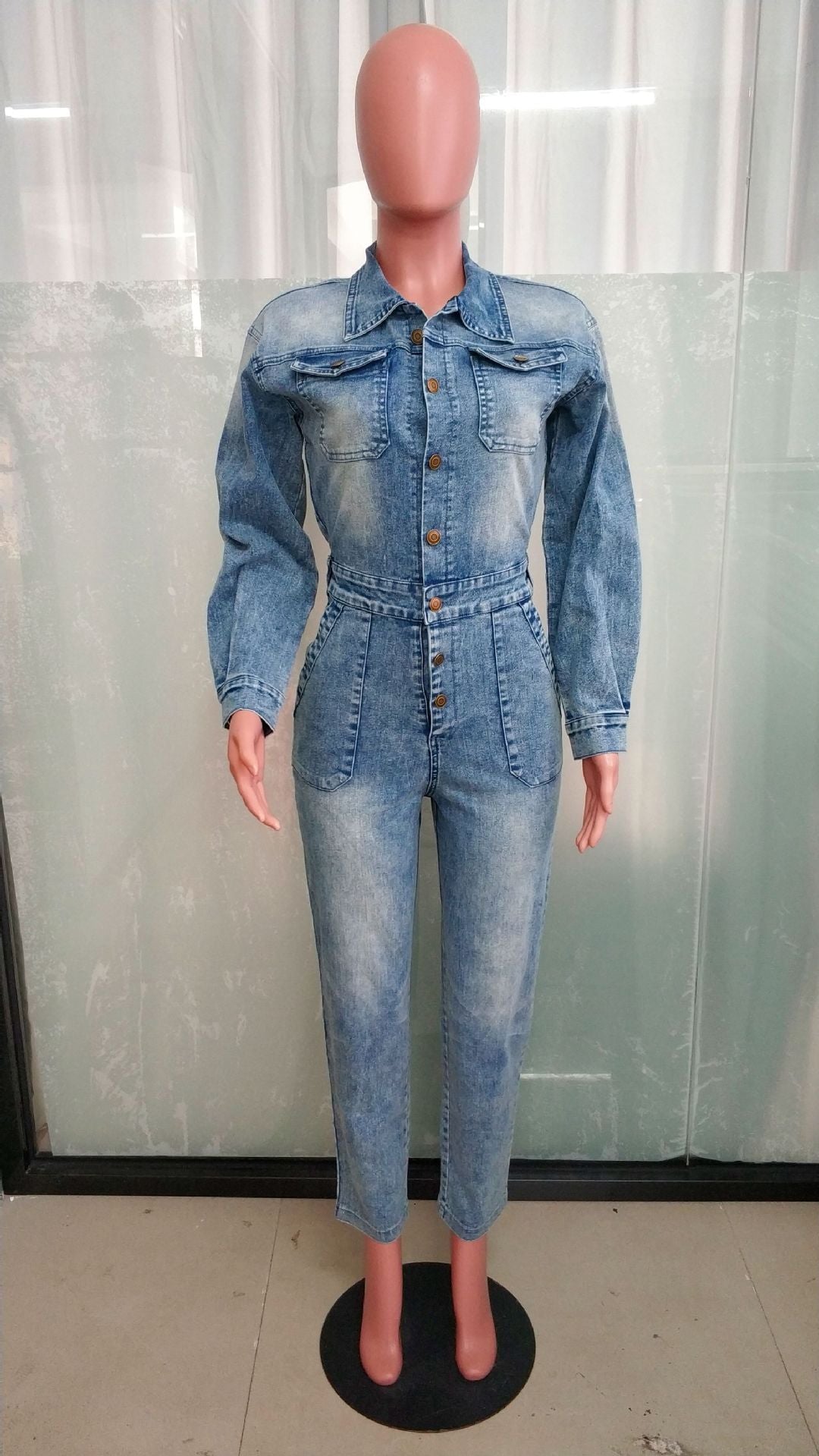 Women Clothing Wash Denim Jumpsuit 8
