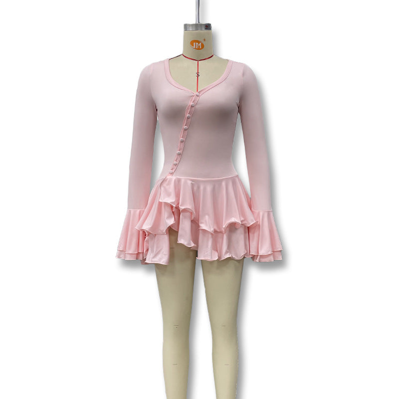 Summer Sexy Single-Button Bell Sleeve Slim Waist Mini Dress 25