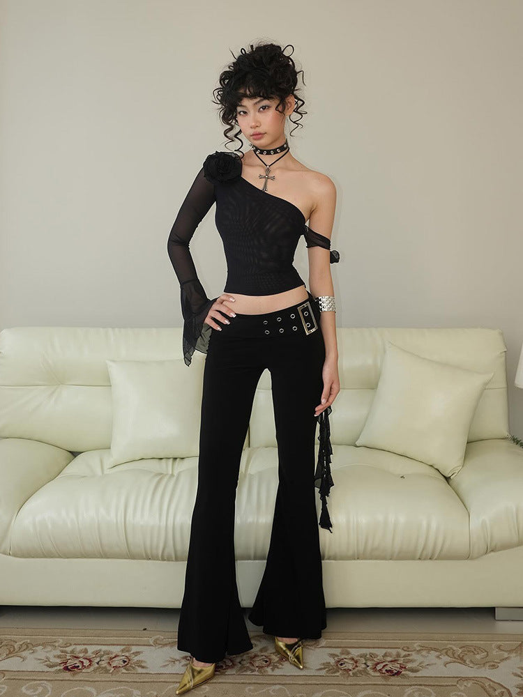 Winter And Spring Women's Sexy Fashion Trend Tight Fitting Slim Fit Mid-Waist Bell Bottom Pants 4