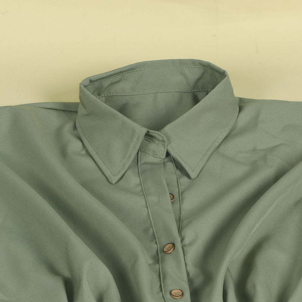 Women Sexy Lace-Up Buttoned Long-Sleeved Dress 34