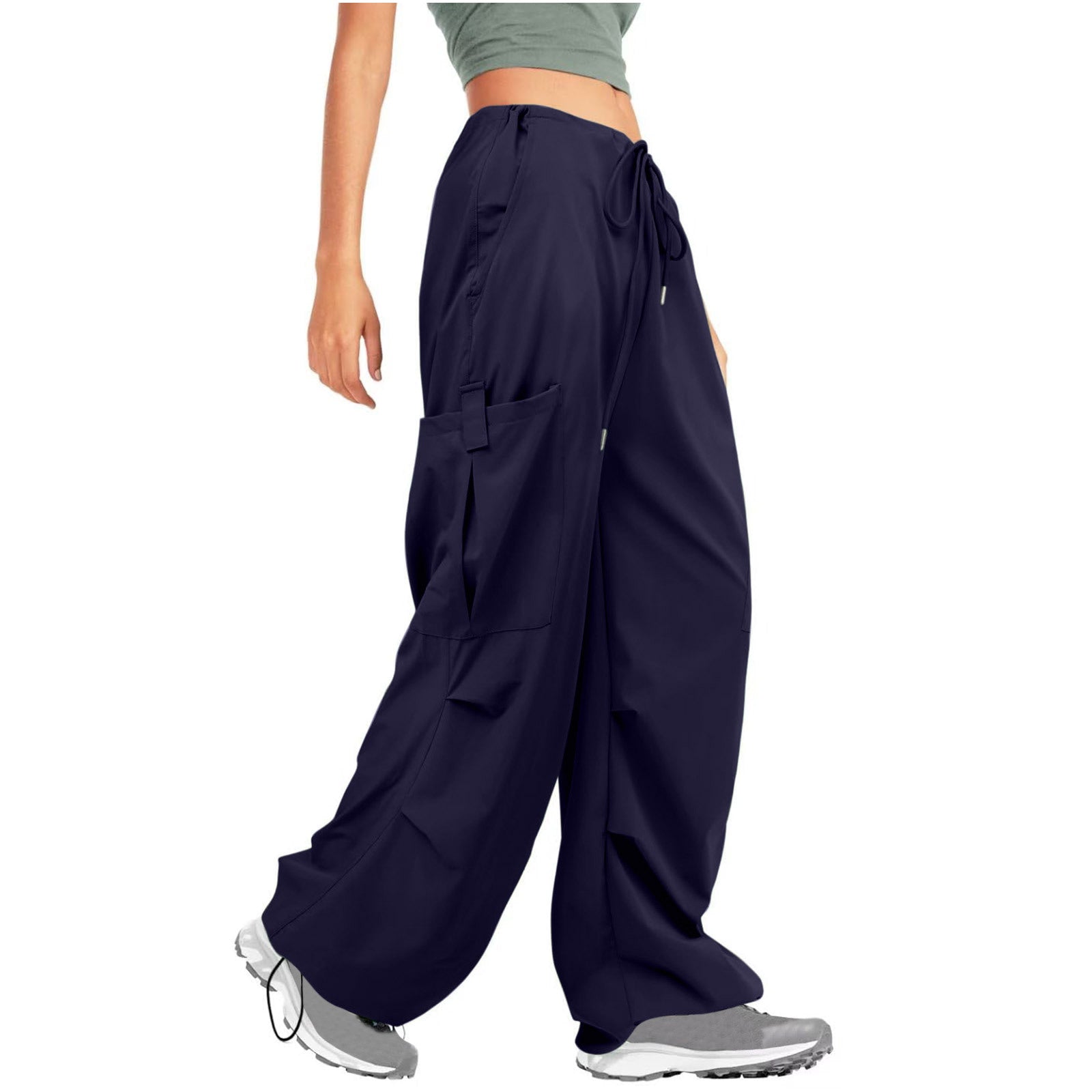 Women Solid Drawstring Casual Loose Athletic Cargo Pants 19