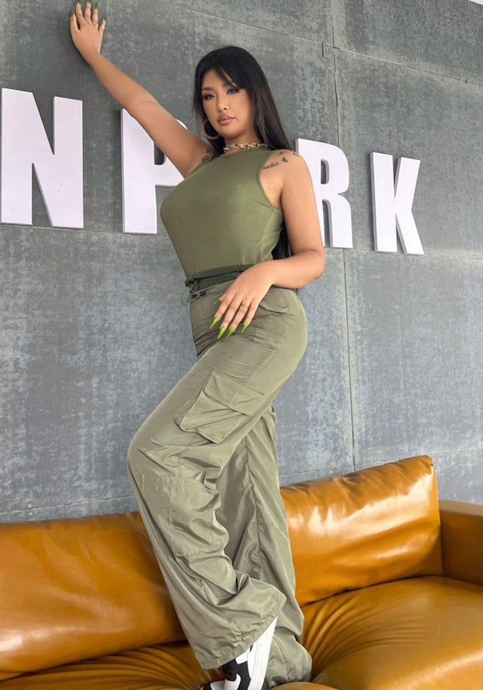 Round Neck Patchwork Drawstring Casual Wide-Leg Fashion Women's Jumpsuit