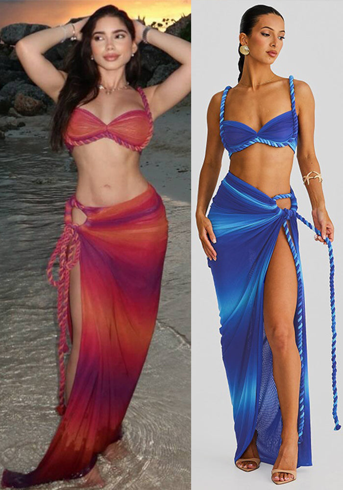 Women's Summer Fashion Sexy Strap Camisole Side Slit Skirt Set