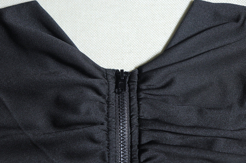 V-Neck Tight Fitting Long Sleeve Decorative Flower Irregular Bodycon Dress 13