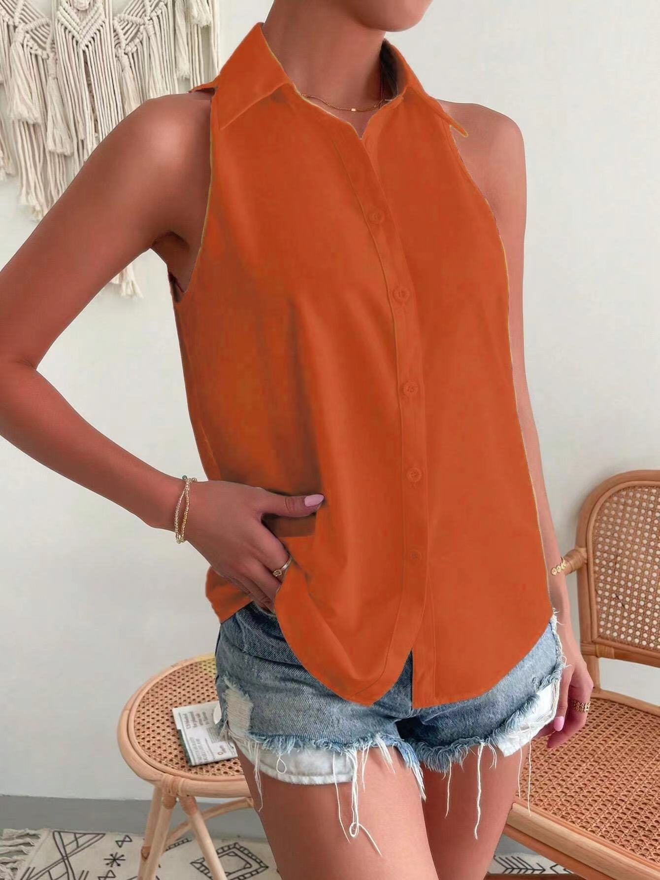Women sleeveless shirt Career Solid shirt 7