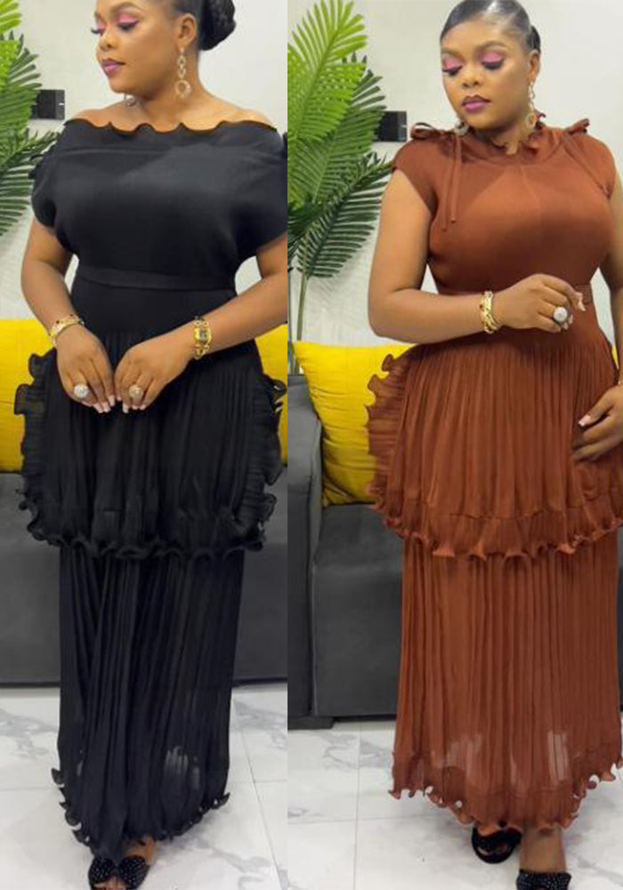 Plus Size Women's Fashion Elegant Chic Ruffle Summer Maxi Dress African Style