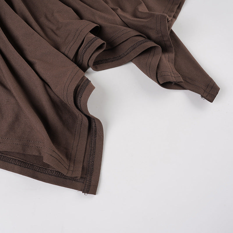 Women American-Style V-Neck Ethnic Ribbon Contrast Color Patchwork irregular pleated Halter Neck dress 16