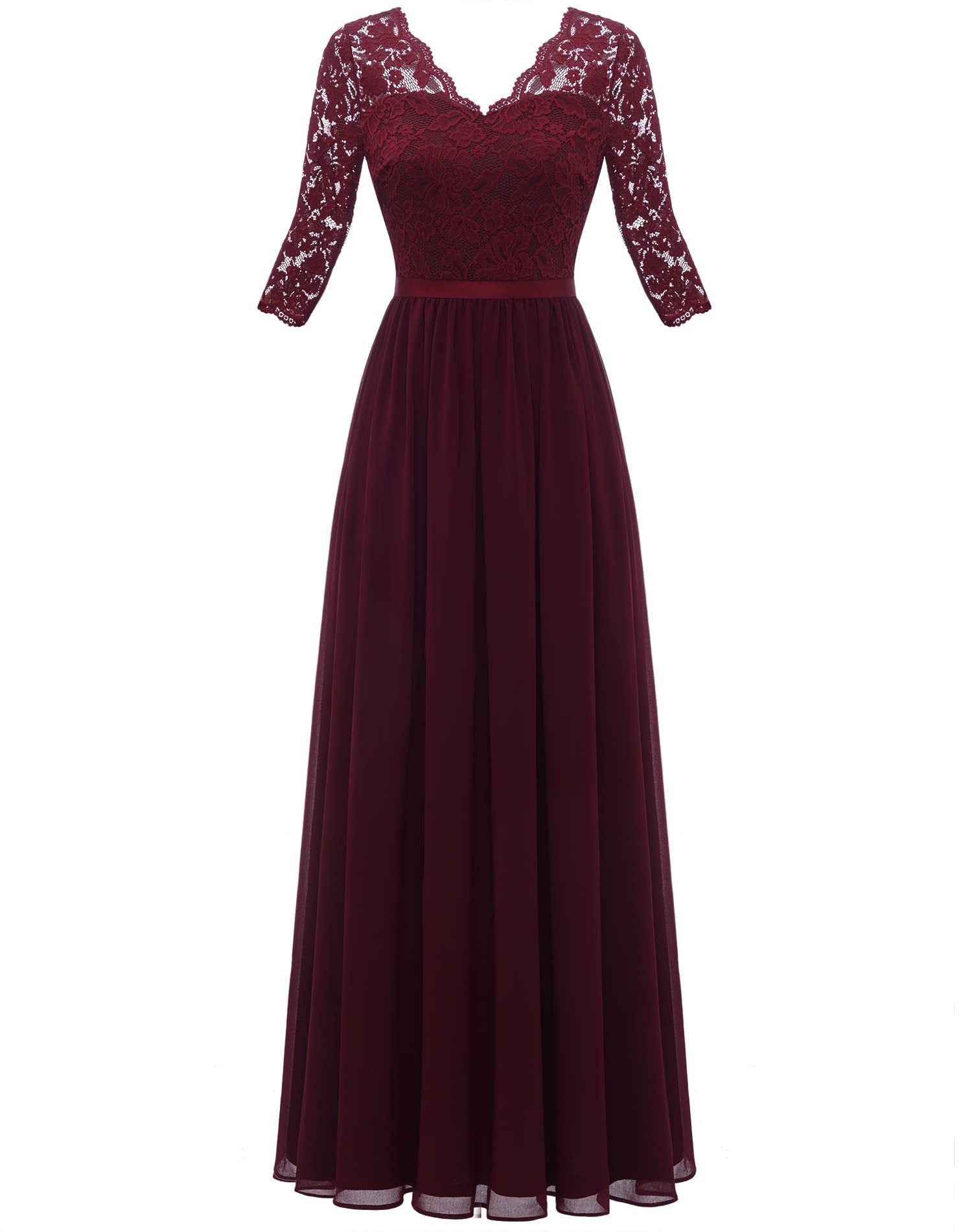 Elegant Lace Patchwork Long Slim Waist Elegant Gown Dress 34