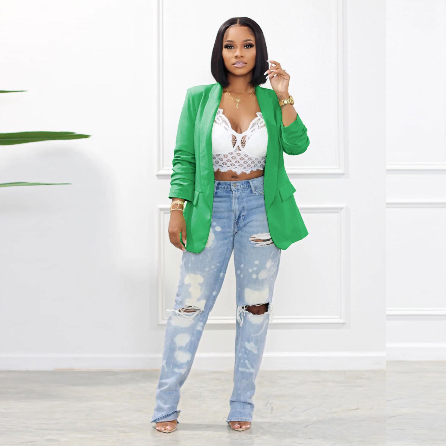 Women Fall/Winter Solid Long Sleeve Casual Blazer 10