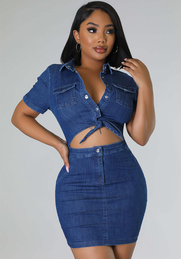 Sexy Fit Denim Dress Bodycon Club Dress Set