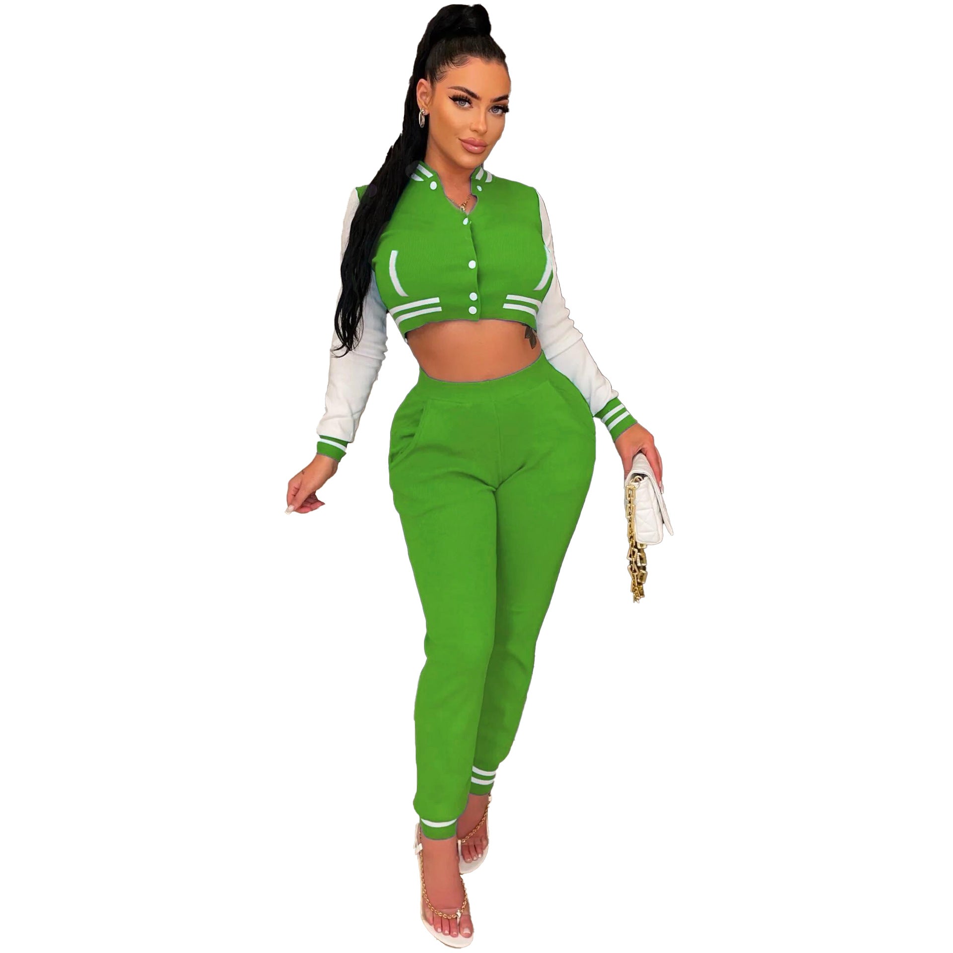 Women's Winter Fashion Ribbed Multicolor Baseball Uniform Set 7