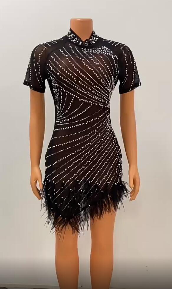 Summer Women's Sexy Mesh Beaded Tassel Short Dress 10