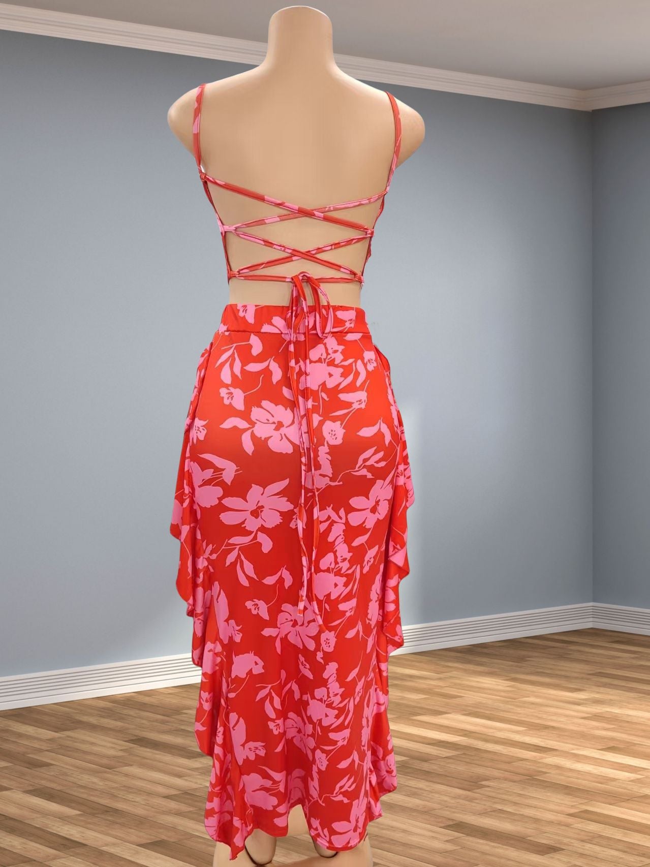 Women sexy suspender backless print dress 8