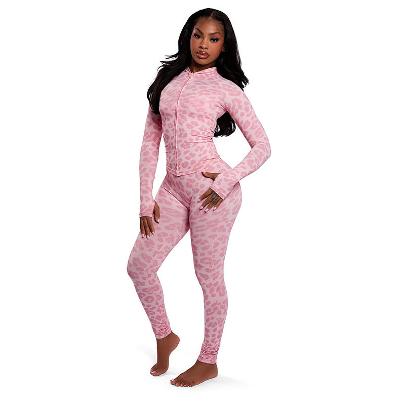 Women's Autumn Fashion Hooded Camouflage Print Long Sleeve Sports Slim Fit Casual Pants Set 16