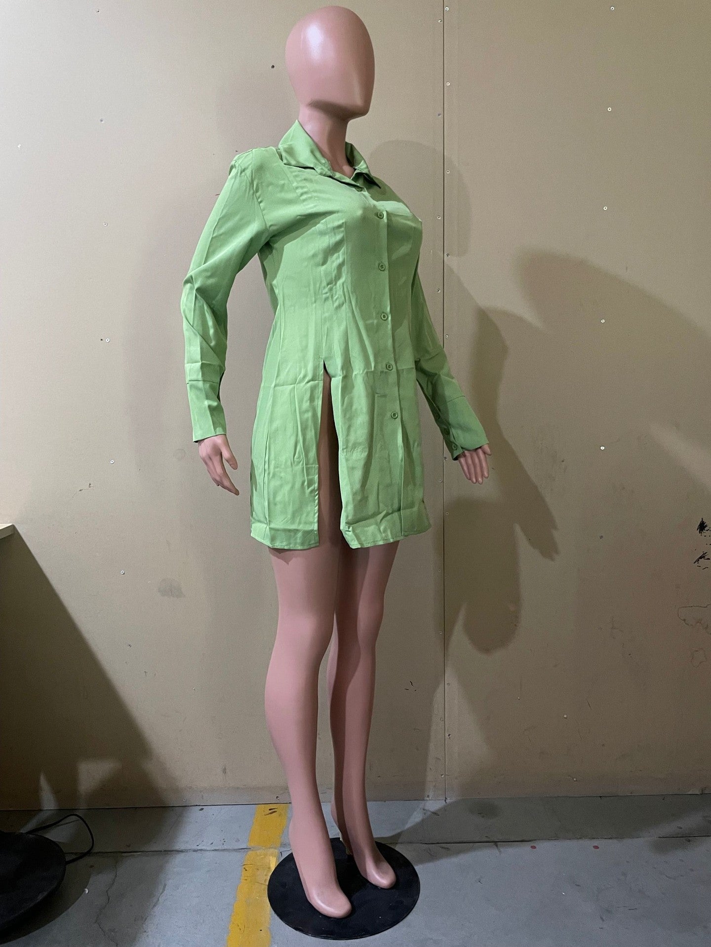 Women Spring Fashion Slit Turndown Collar Shirt 14