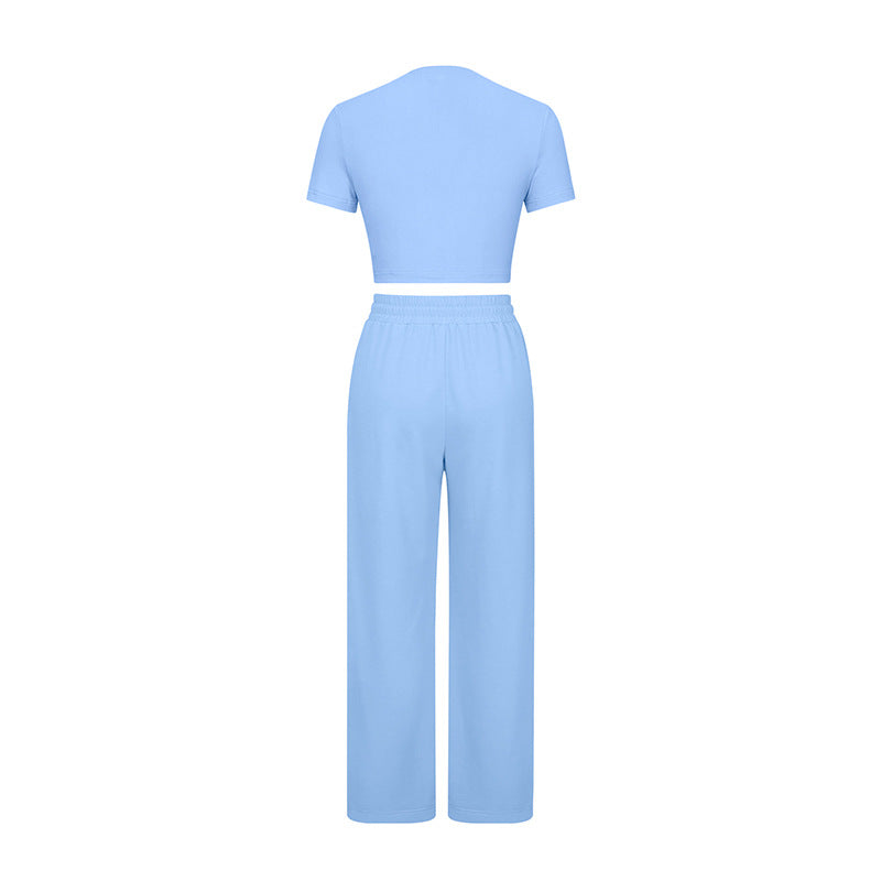 Fashionable Sports Two-Piece Pants Set Women's Sports Casual Letter Print T-Shirt Tops Trousers Fashion Suit 18