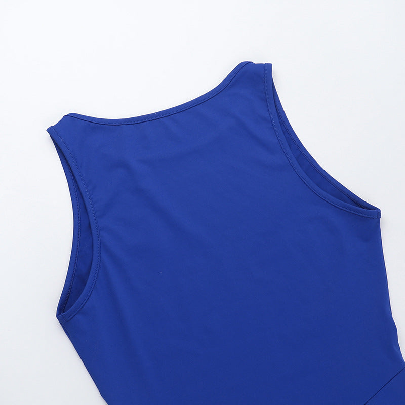 Women Round Neck Sleeveless Sexy Solid Dress 14