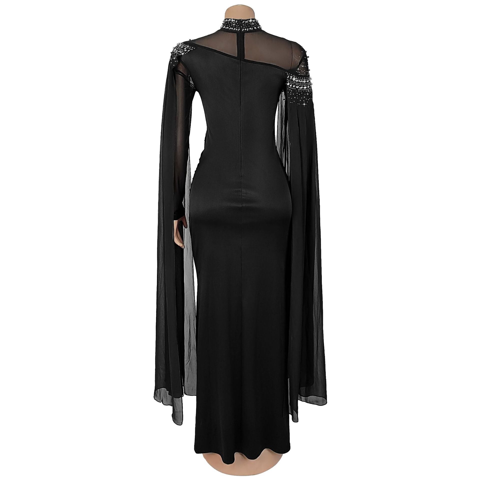 Women's Beaded Chiffon Mesh Cape Sleeve Evening Gown 6