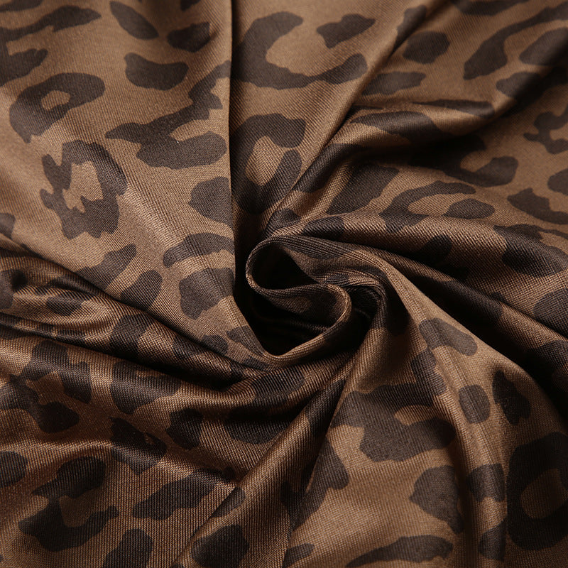 Fashionable Sexy Fur Patchwork Leopard Print Long-Sleeved Top Slim Mini Skirt Two-Piece Set 17