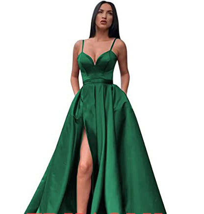 Sexy Solid Colo Strap Slit Prom Dress Beach Weddings Gowm（Processing time need 3-6 days） 5