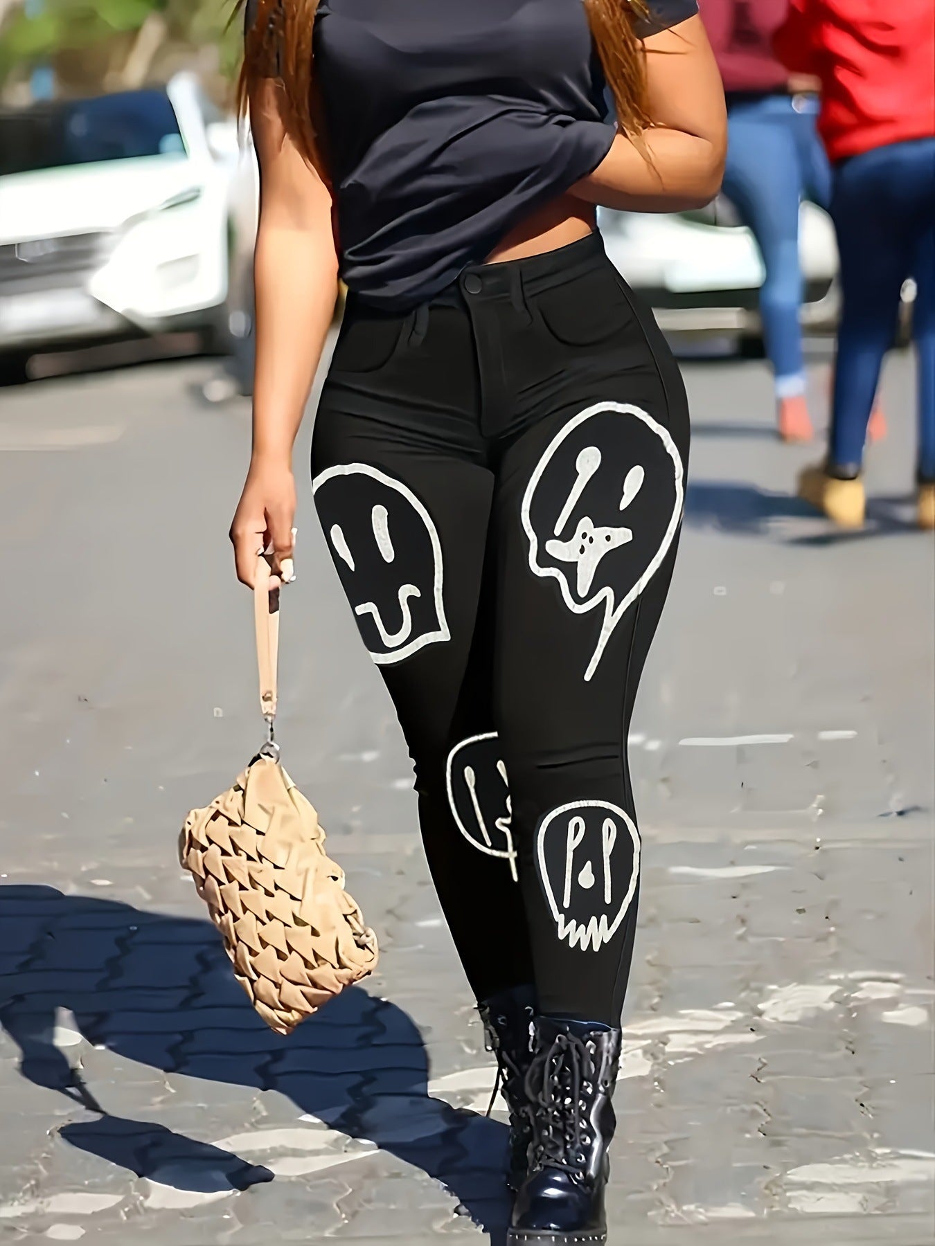 Halloween Print Skull Women's Denim Pants 4