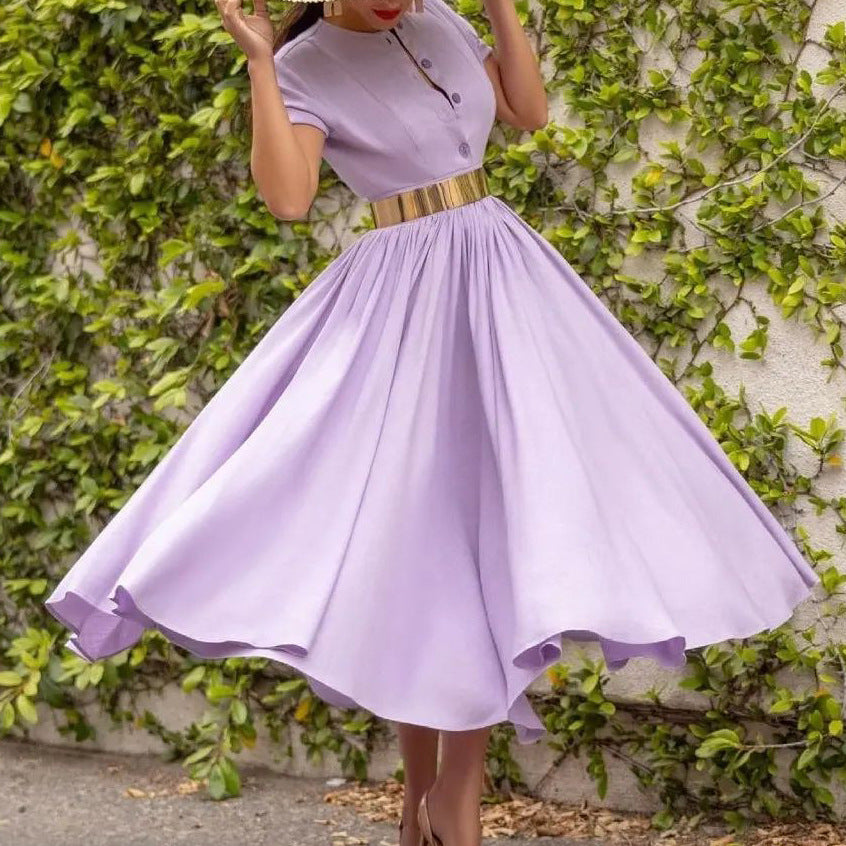 Women Summer Short Sleeve Belted Dress 5